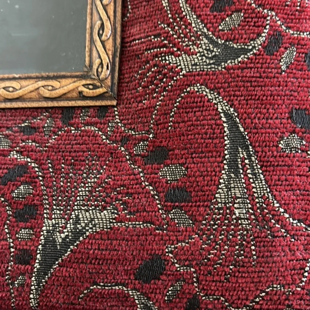 VTG Tapestry 4X6 Picture Frame Dark Red Gold Scroll Trim Desk Top Wall 13X11